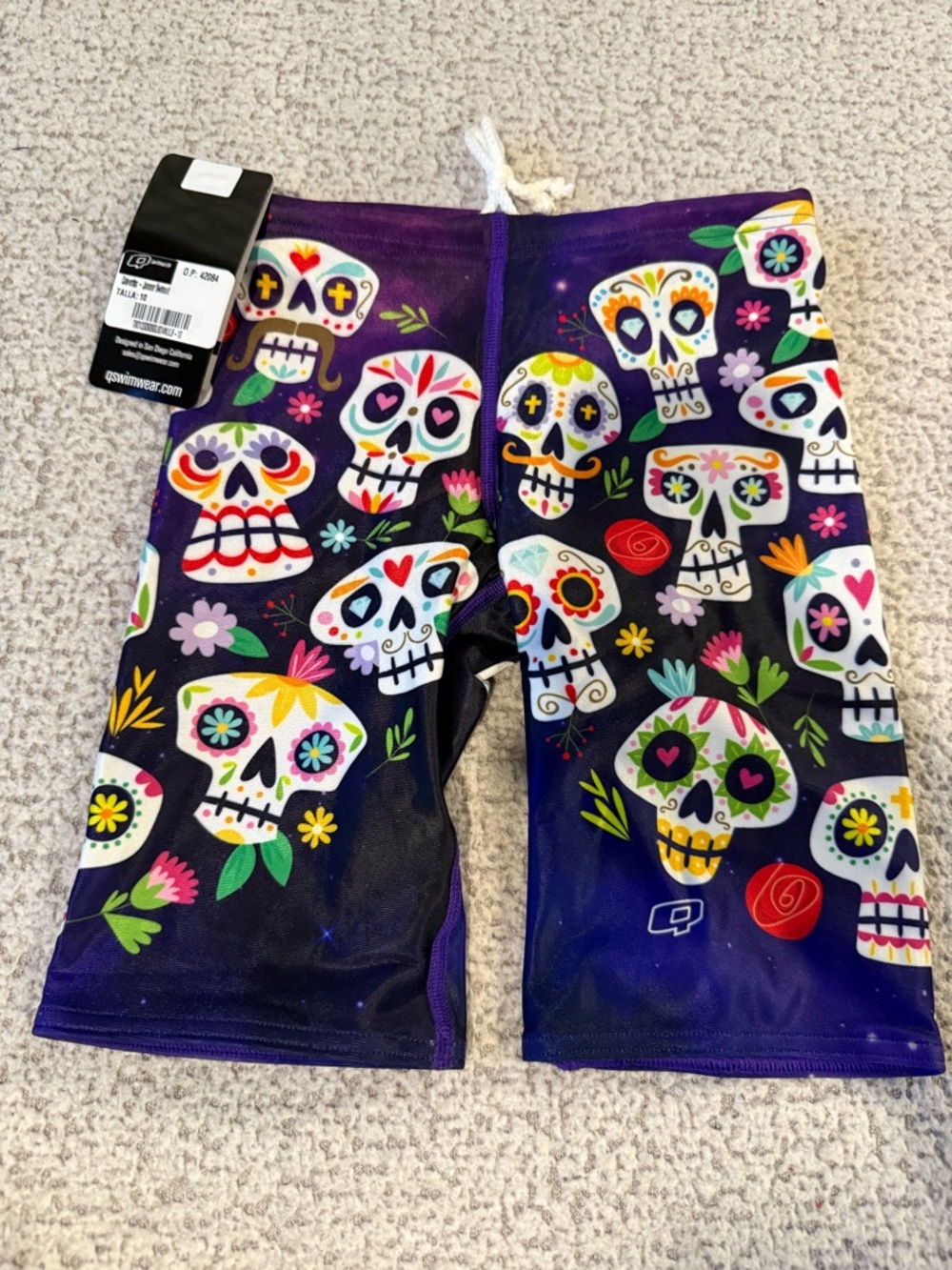 Boys Q Swimwear Sugar Skull Jammer Swim Shorts Size 10 NWT Dia de los Muertos